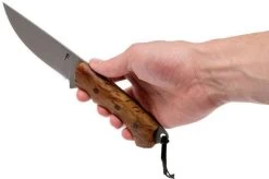 Autine Kurbads, Curly Birch, Elmax, Brown RH Sheath, Outdoor Knife -Optimal Knife Shop AT KUR CB 06 autine at kur cb 06