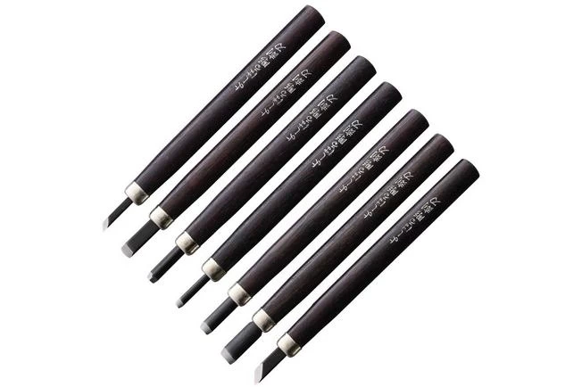 Yoshiharu H-7 Japanese Wood Carving Knives, Set Of 7 In Plastic Case 3 Yoshiharu H-7 Japanese Wood Carving Knives, Set Of 7 In Plastic Case